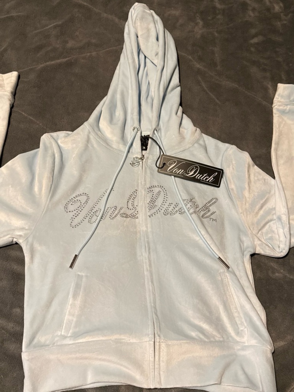 VON DUTCH Light Blue Zip Up Hoodie Size L
